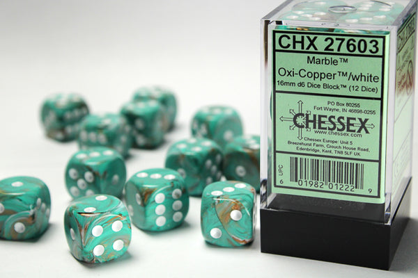 Chessex Dice - 16mm d6 - Marble - Oxi-Copper/White CHX27603