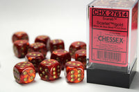 Chessex Dice - 16mm d6 - Scarab - Scarlet/Gold CHX27614