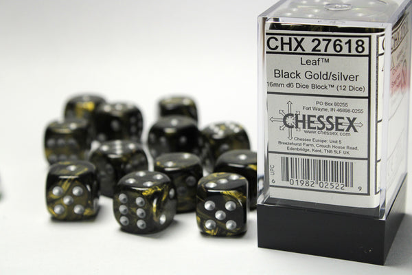 Chessex Dice - 16mm d6 - Leaf - Black Gold w/Silver CHX27618