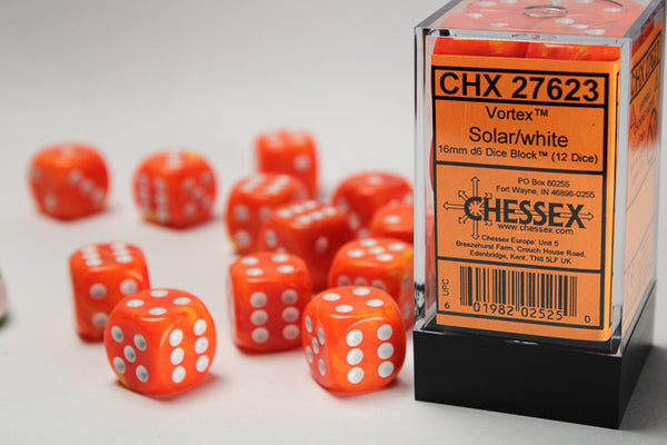 Chessex Dice - 16mm d6 - Vortex - Solar/White CHX27623