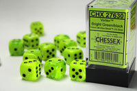 Chessex Dice - 16mm d6 - Vortex - Bright Green/Black CHX27630