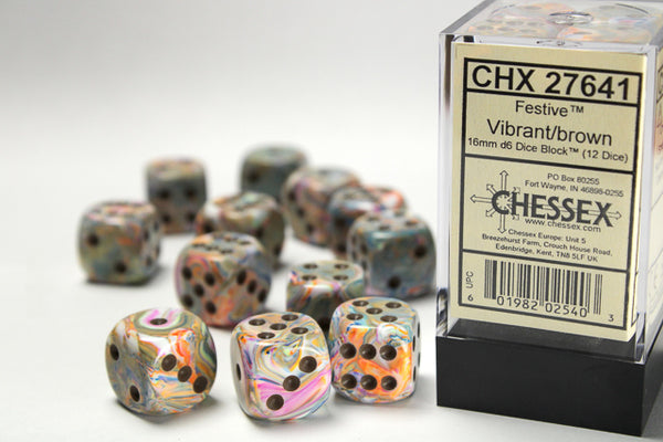 Chessex Dice - 16mm d6 - Festive - Vibrant/Brown CHX27641