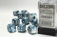 Chessex Dice - 16mm d6 - Lustrous - Slate/White CHX27690