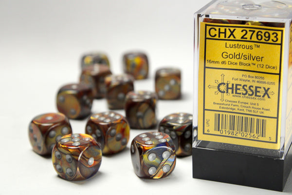 Chessex Dice - 16mm d6 - Lustrous - Gold/Silver CHX27693