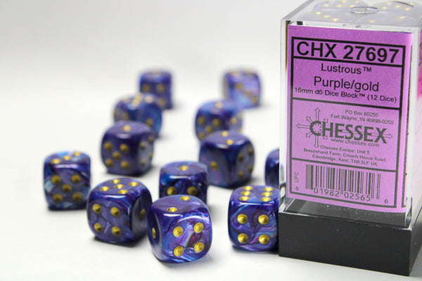 Chessex Dice - 16mm d6 - Lustrous - Purple/Gold CHX27697