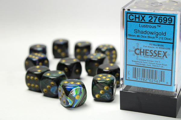 Chessex Dice - 16mm d6 - Lustrous - Shadow/Gold CHX27699