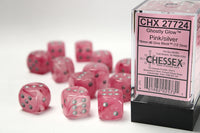 Chessex Dice - 16mm d6 - Ghostly Glow - Pink/Silver CHX27724