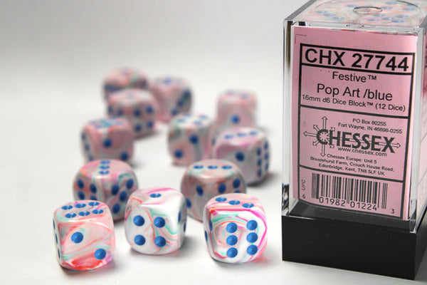 Chessex Dice - 16mm d6 - Festive - Pop Art/Blue CHX27744