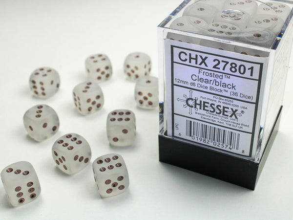 Chessex Dice - 12mm d6 - Frosted - Clear/Black CHX27801