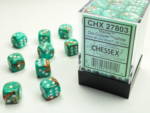 Chessex Dice - 12mm d6 - Marble - Oxi-Copper/White CHX27803