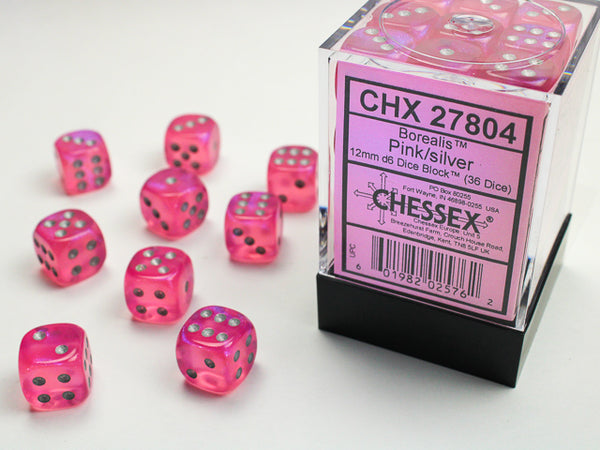 Chessex Dice - 12mm d6 - Borealis - Pink/Silver CHX27804