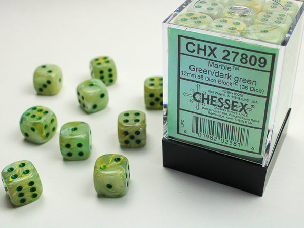 Chessex Dice - 12mm d6 - Marble - Green/Dark Green CHX27809