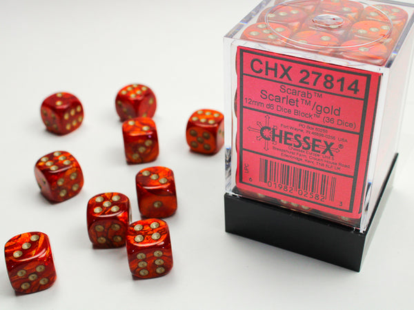 Chessex Dice - 12mm d6 - Scarab - Scarlet/Gold CHX27814