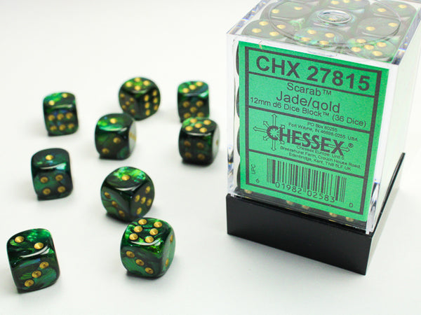 Chessex Dice - 12mm d6 - Scarab - Jade/Gold CHX27815