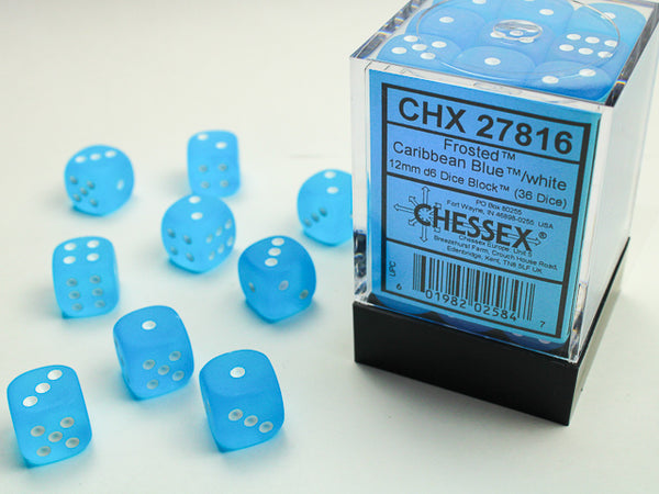 Chessex Dice - 12mm d6 - Frosted - Caribbean Blue/White CHX27816