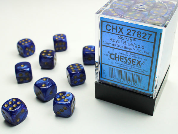 Chessex Dice - 12mm d6 - Scarab - Royal Blue/Gold CHX27827