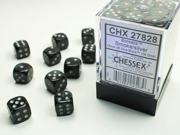 Chessex Dice - 12mm d6 - Borealis - Smoke/Silver CHX27828