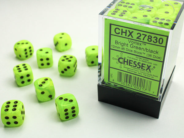 Chessex Dice - 12mm d6 - Vortex - Bright Green/Black CHX27830
