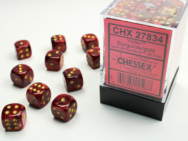 Chessex Dice - 12mm d6 - Vortex - Burgundy/Gold CHX27834