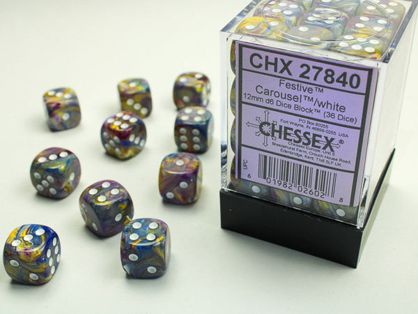 Chessex Dice - 12mm d6 - Festive - Carousel/White CHX27840