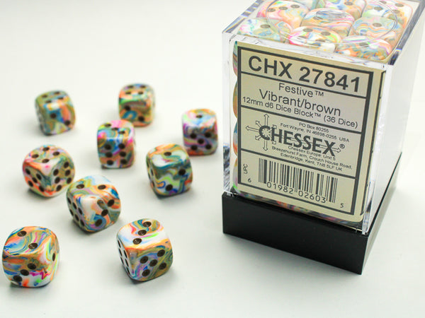 Chessex Dice - 12mm d6 - Festive - Vibrant/Brown CHX27841