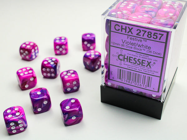 Chessex Dice - 12mm d6 - Festive - Violet/White CHX27857