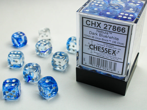 Chessex Dice - 12mm d6 - Nebula - Dark Blue/White CHX27866