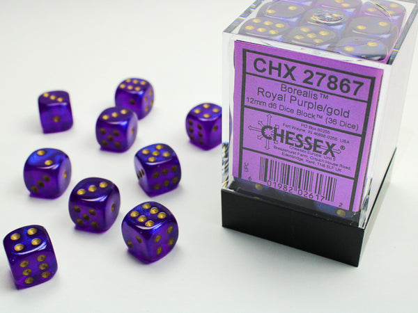Chessex Dice - 12mm d6 - Borealis - Royal Purple/Gold CHX27867