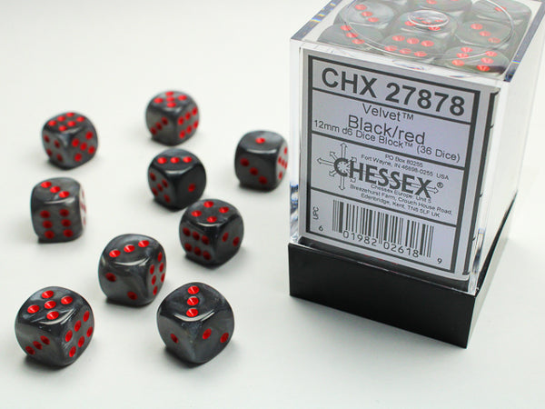 Chessex Dice - 12mm d6 - Velvet - Black w/Red CHX27878