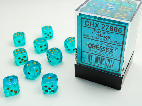 Chessex Dice - 12mm d6 - Borealis - Teal/Gold CHX27886