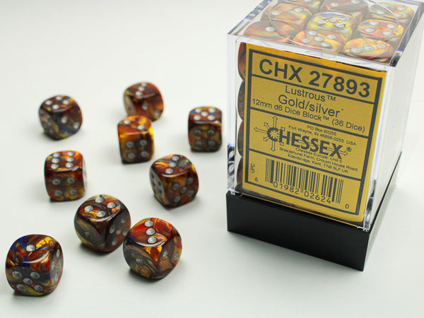 Chessex Dice - 12mm d6 - Lustrous - Gold/Silver CHX27893