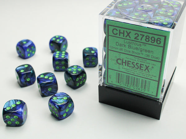 Chessex Dice - 12mm d6 - Lustrous - Dark Blue/Green CHX27896