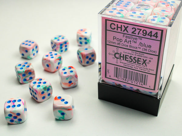 Chessex Dice - 12mm d6 - Festive - Pop Art/Blue CHX27944