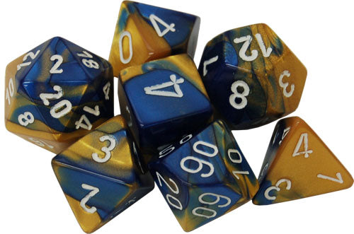 Chessex Dice - Polyhedral - Gemini - Blue-Gold w/White CHX26422