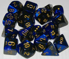 Chessex Dice - Polyhedral - Gemini - Black-Blue w/Gold CHX26435