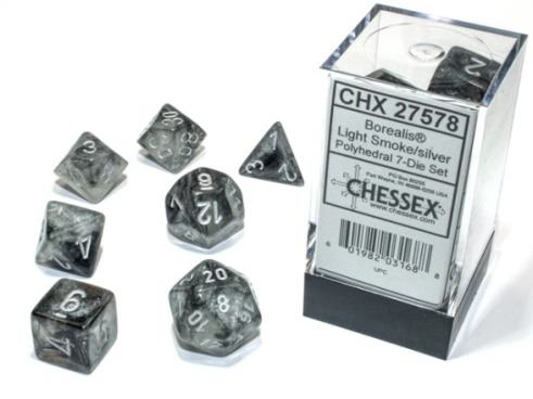 Chessex Dice - 7 Die Set - Luminary - Light Smoke/Silver CHX27578