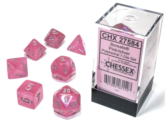 Chessex Dice - Borealis - Luminary - Pink/Silver 7-Die Set CHX27584