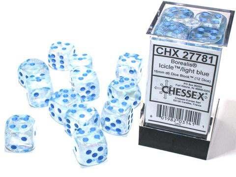 Chessex Dice - 16mm d6 - Luminary - Icicle/Light Blue CHX27781