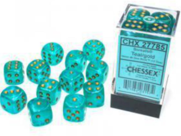 Chessex Dice - 16mm d6 - Luminary - Teal/Gold CHX27785