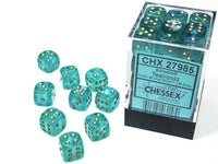 Chessex Dice - 12mm 3d6 - Borealis - Teal/Gold CHX27985