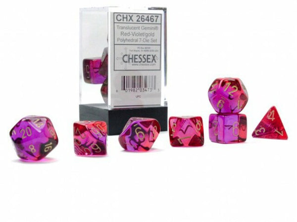 CHX26467 Translucent Gemini Red-Violet/Gold Polyhedral 7-Die Set