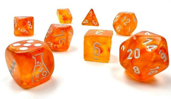 Chessex Dice - 7 Die Set - Luminary - Blood Orange/White CHX 30052